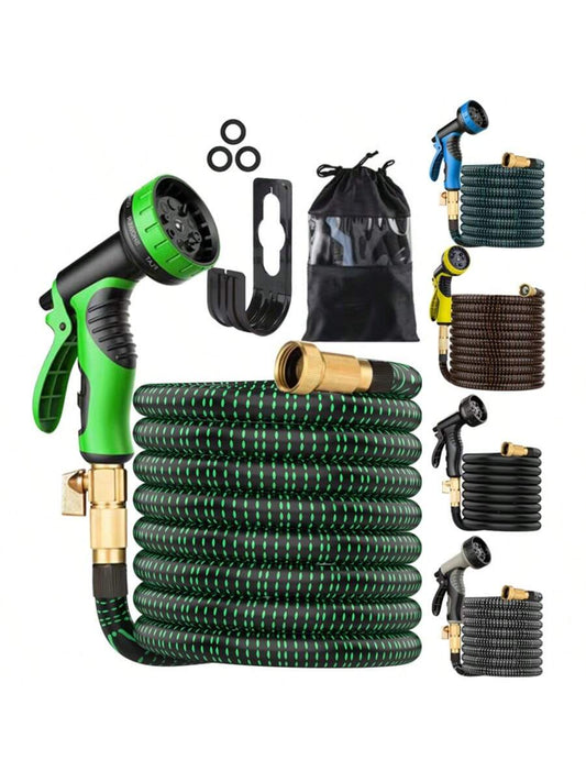 Revolutionary Flexible Garden Hose with Function Nozzle – Available in 25Ft, 50Ft, 75Ft, and 100Ft – Lightweight, Kink-Free Design with Durable Solid Brass Fittings!