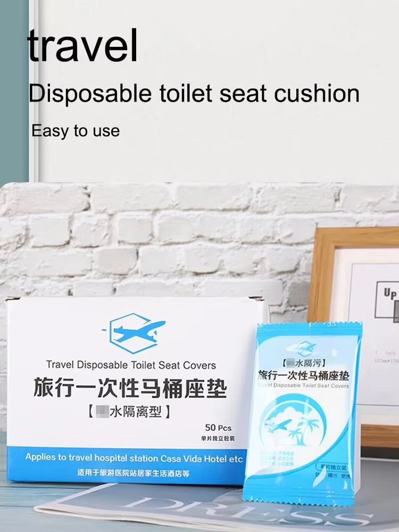 50-Pack Individually Wrapped Disposable Waterproof Toilet Seat Covers, Non-Slip Design for Travel and Protection