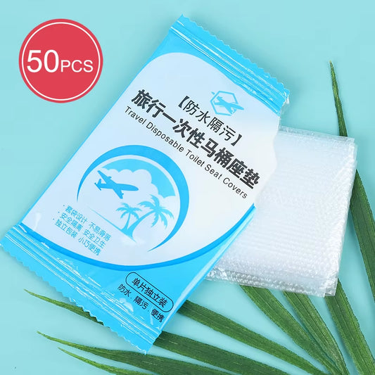 50-Pack Individually Wrapped Disposable Waterproof Toilet Seat Covers, Non-Slip Design for Travel and Protection