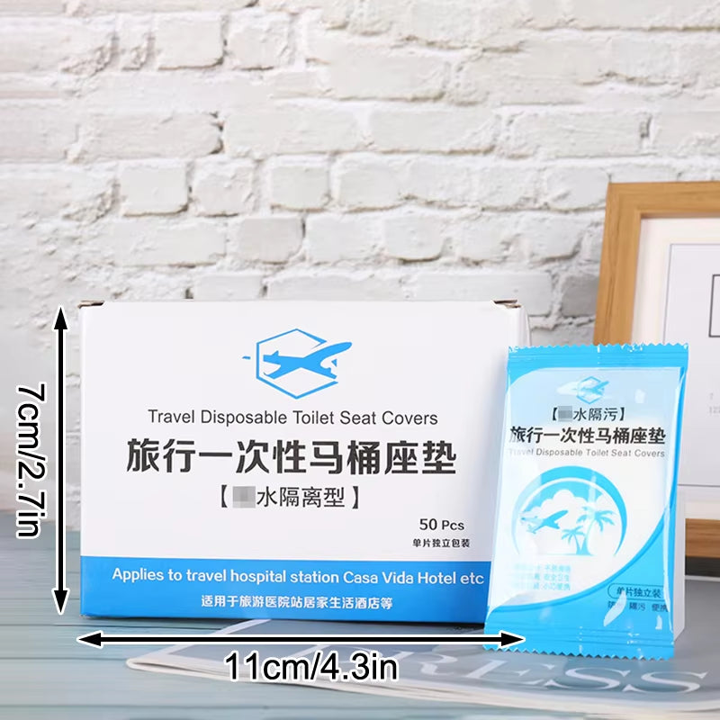 50-Pack Individually Wrapped Disposable Waterproof Toilet Seat Covers, Non-Slip Design for Travel and Protection