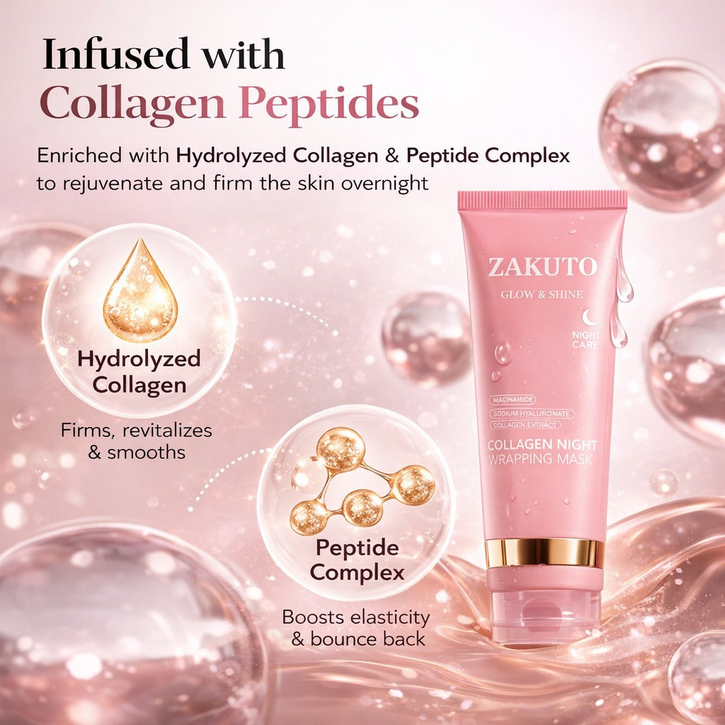 ZAKUTO Korean Collagen Night Wrapping Peel-Off Mask | Overnight Firming, Hydration & Glow | Hydrolyzed Collagen with Brush | 2.5 fl oz Overnights for Glass Skin - ZAKUTO