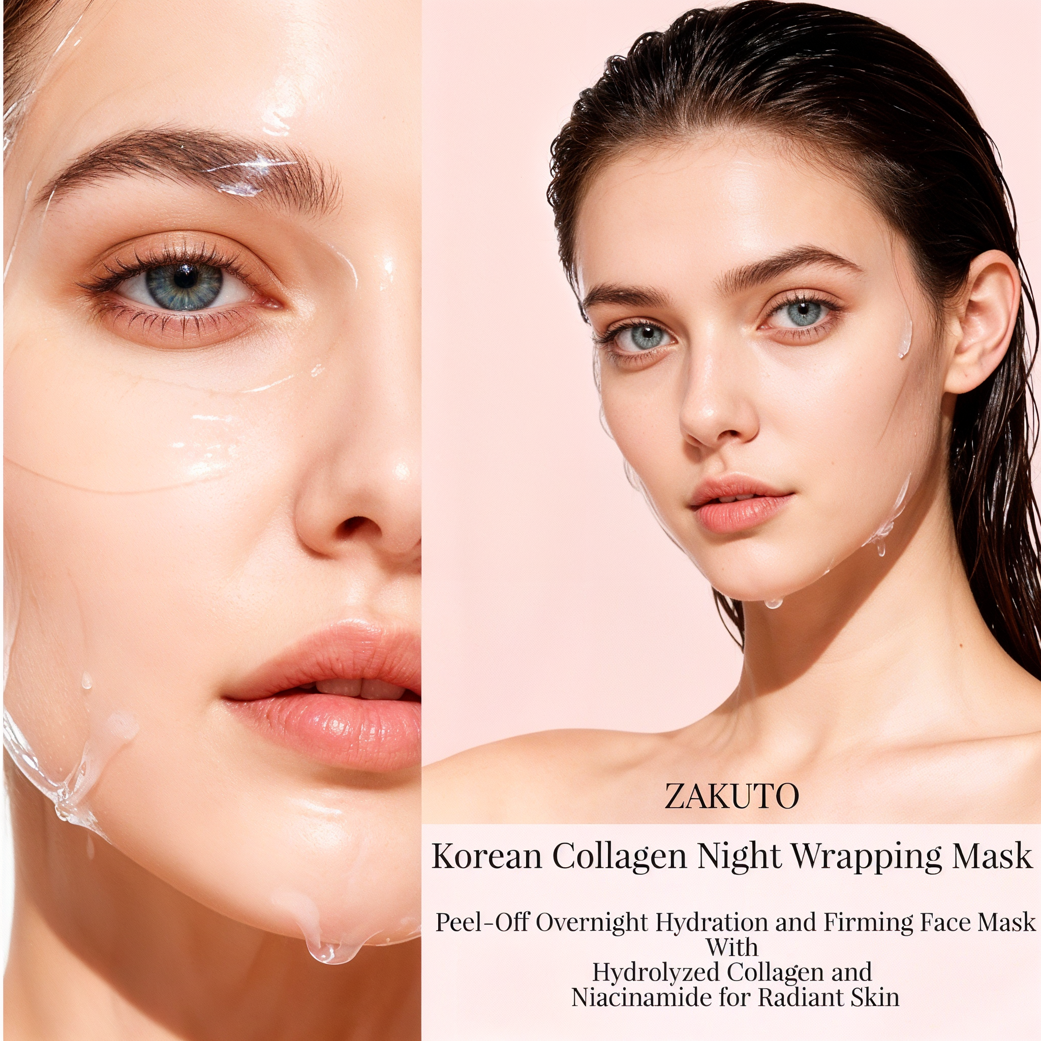ZAKUTO Korean Collagen Night Wrapping Peel-Off Mask | Overnight Firming, Hydration & Glow | Hydrolyzed Collagen with Brush | 2.5 fl oz Overnights for Glass Skin