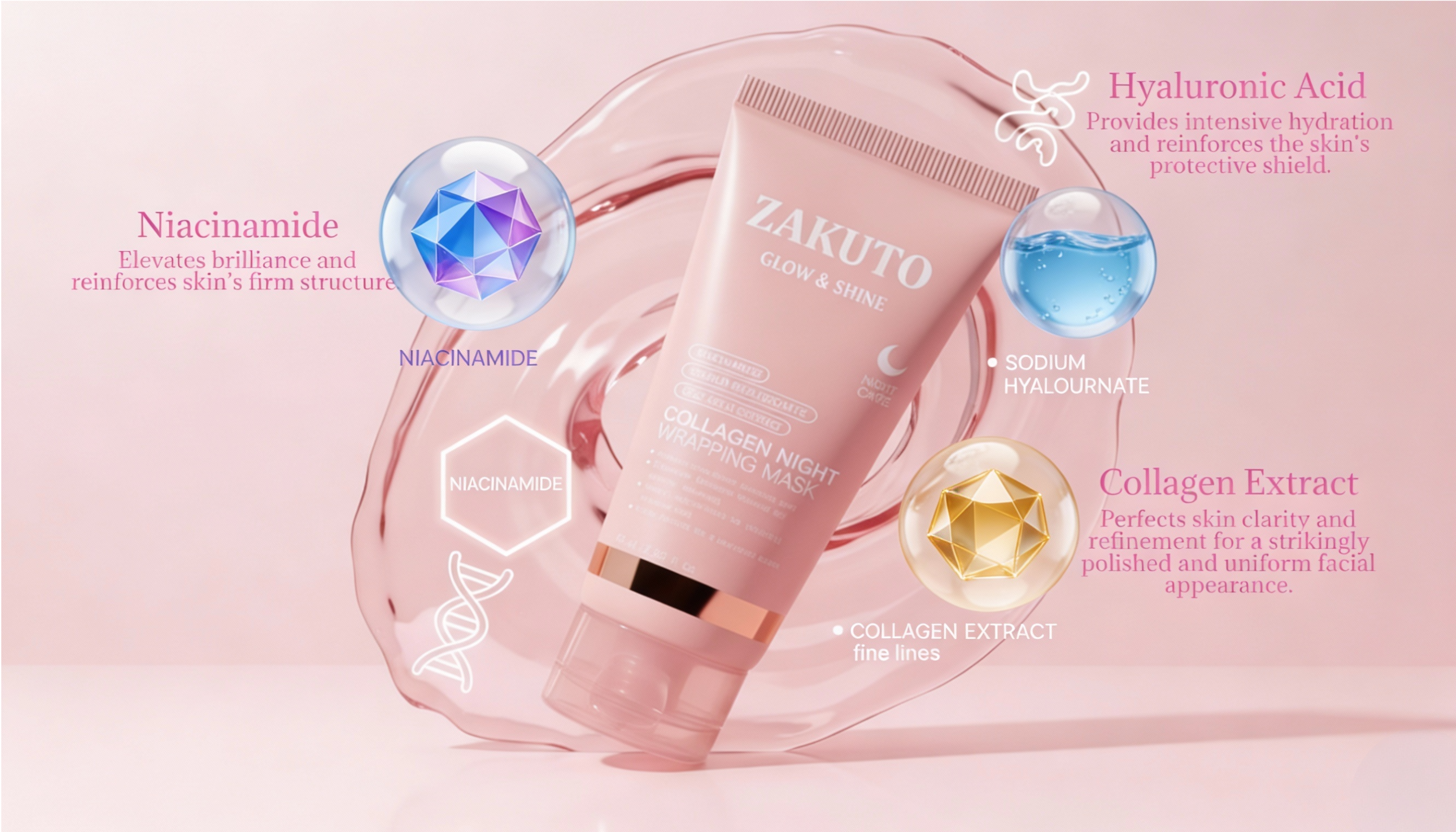 ZAKUTO Korean Collagen Night Wrapping Peel-Off Mask | Overnight Firming, Hydration & Glow | Hydrolyzed Collagen with Brush | 2.5 fl oz Overnights for Glass Skin - ZAKUTO