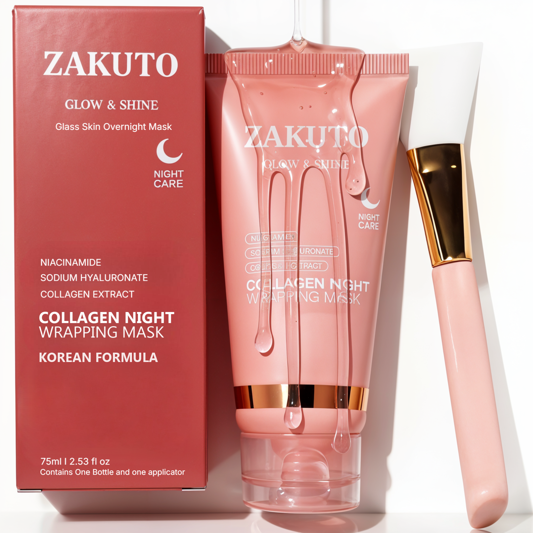 ZAKUTO Korean Collagen Night Wrapping Peel-Off Mask | Overnight Firming, Hydration & Glow | Hydrolyzed Collagen with Brush | 2.5 fl oz Overnights for Glass Skin - ZAKUTO