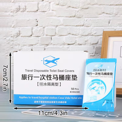 50-Pack Individually Wrapped Disposable Waterproof Toilet Seat Covers, Non-Slip Design for Travel and Protection