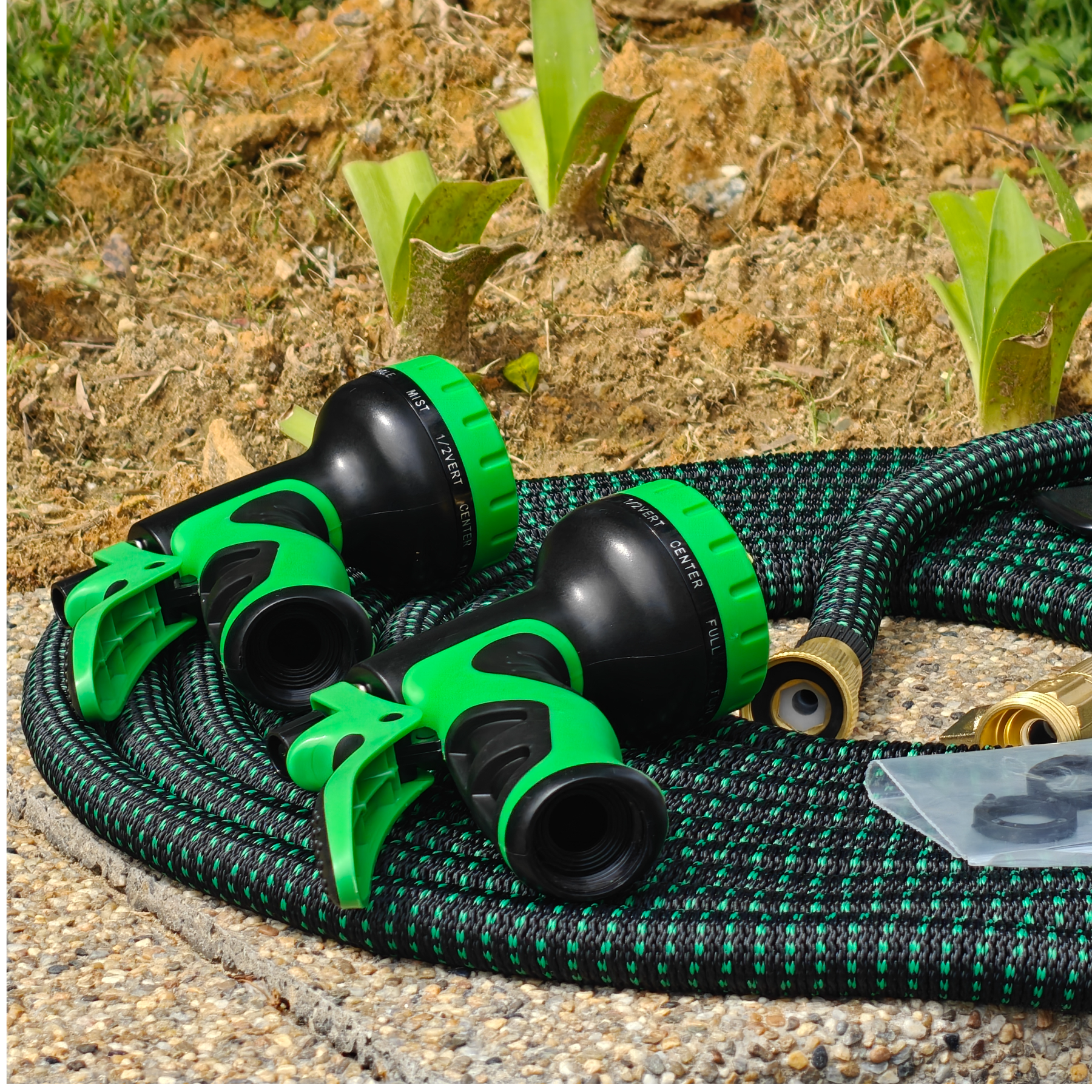 ZAKUTO Garden Hose 50ft with 10-Function High-Pressure Spray Nozzle, Heavy Duty Flexible Hose, 3/4" Solid Brass Fittings Leakproof Design