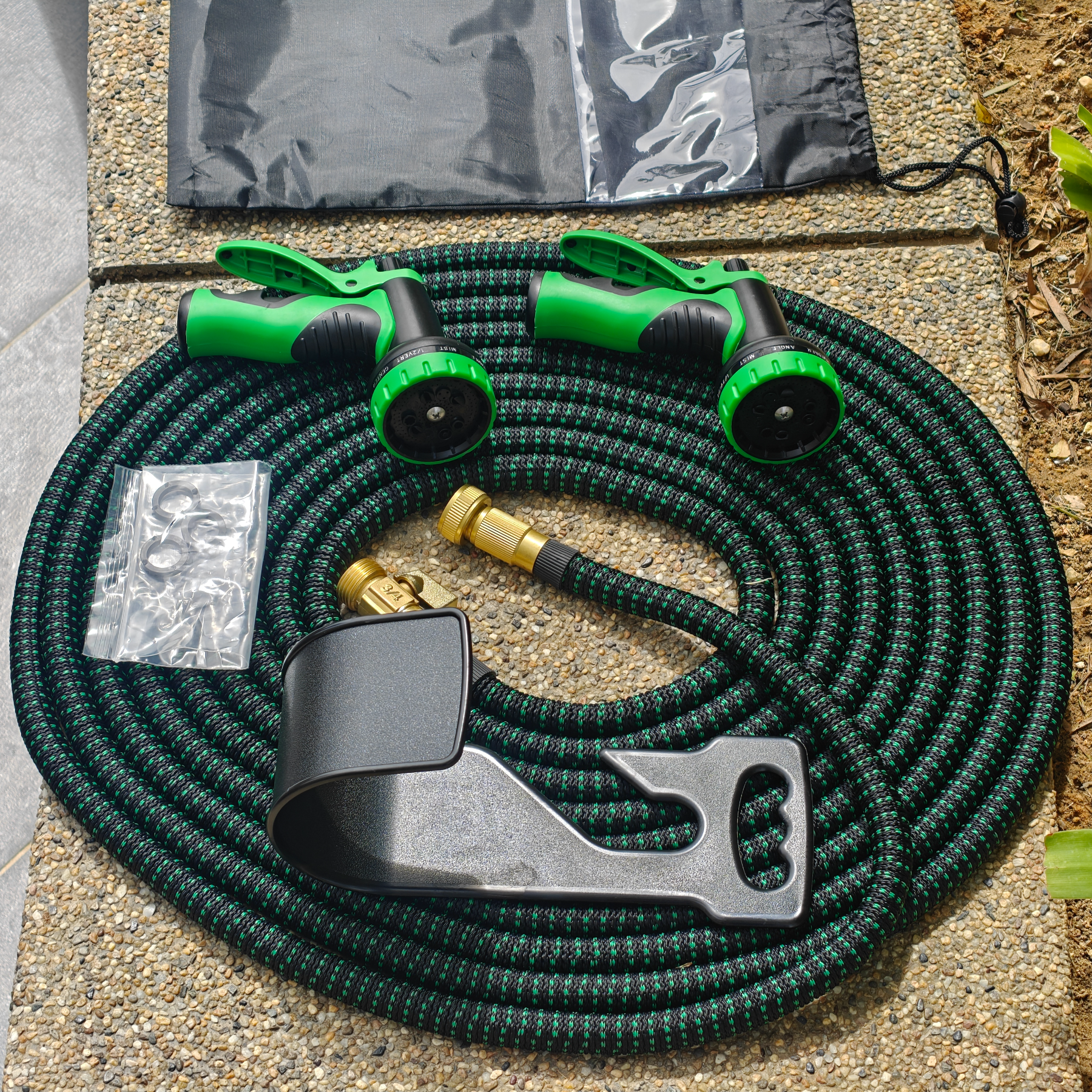 ZAKUTO Garden Hose 50ft with 10-Function High-Pressure Spray Nozzle, Heavy Duty Flexible Hose, 3/4" Solid Brass Fittings Leakproof Design