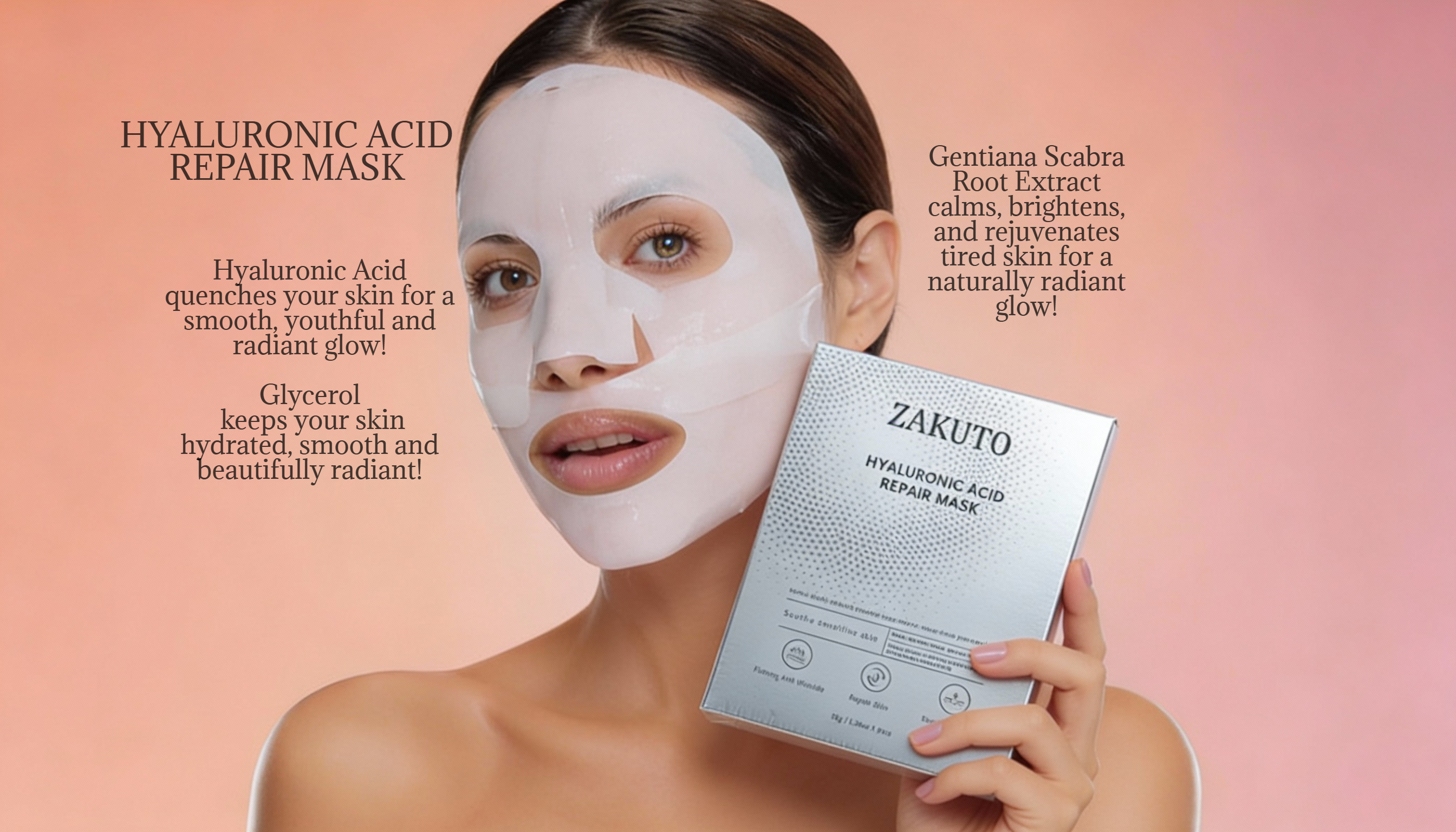 ZAKUTO 8-Mask Glow Ritual Set | 4 Bio-Collagen Deep Repair Masks + 4 Hyaluronic Acid Hydration Masks | Korean Overnight Firming, Repair & Glass Skin Glow | 30-Day K-Beauty Treatment - ZAKUTO